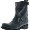 10849 Damen Schwarz Engineerstiefel - Lammfellfutter