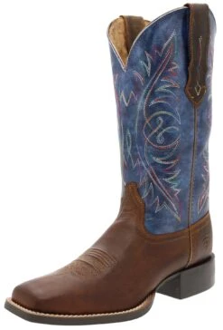 Ariat ROUND UP WST STRETCHFIT Damen Braun Blau Westernreitstiefel