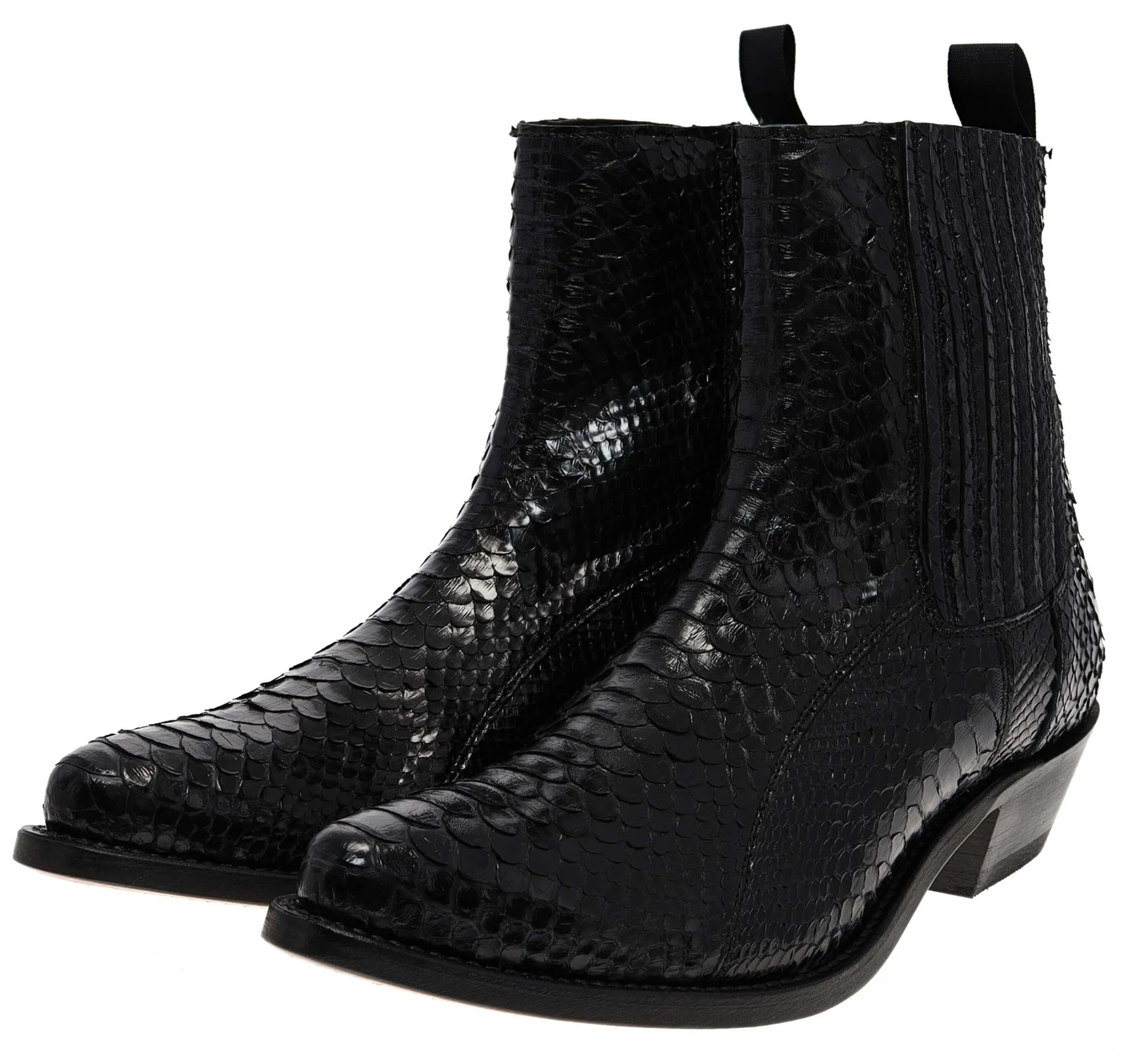 PACITO Herren Schwarz Westernstiefelette - Piton Brillante 2 PACITO Herren Schwarz Westernstiefelette - Piton Brillante – Bild 2